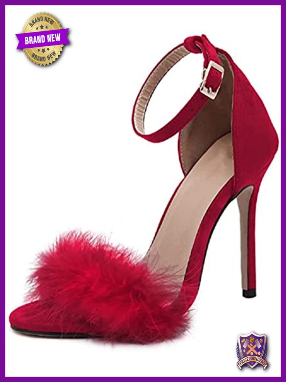 Faux Suede Stiletto Heel Sandals with Fluffy Feather Trim